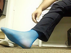 Blue and Green Mismatched Sheer Socks