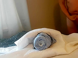 Boy cums nicely in towel