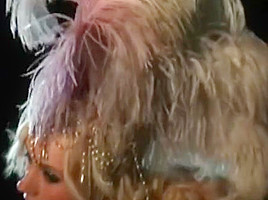 British blonde slut showgirl in burlesque Costume feather hat and gloves!