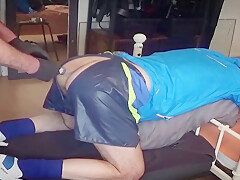Britt Lad In Adidas Nylon Shorts Receives A Hard Dildo Fuck!
