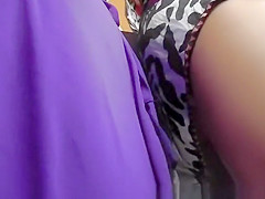 Brunette chick in short dress upskirt