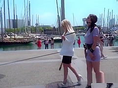 Brunette made to rimjob in public bar