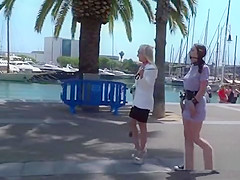 Brunette made to rimjob in public bar