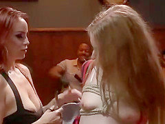 Brunette spanked and fucked in public