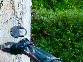 Busty Angelina Jolie tied to a tree and fucked hard