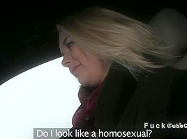 Busty amateur blonde bangs in fake taxi by the road