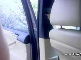 Busty amateur blonde bangs in fake taxi by the road