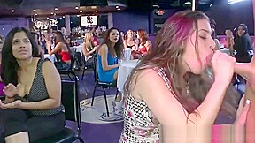 Busty blonde swallows stripper dick in kinky orgy