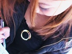 Busty japanese babe on candid downblouse camera