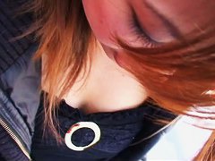 Busty japanese babe on candid downblouse camera