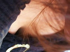 Busty japanese babe on candid downblouse camera
