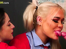CFNM amateur college femdom babes suck professor in 3some