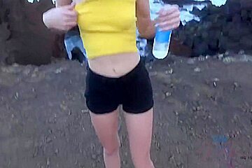Carmen Rae is sucking cock on the beach and riding it because she is very horny