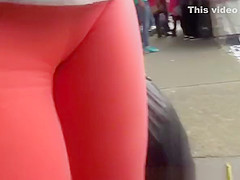 Chick in red leggings great cameltoe