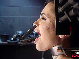 Clothespinned BDSM slut takes intensive Hitachi orgasms