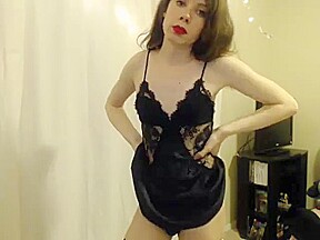 College girl CD Strips naked and stokes her cock 2