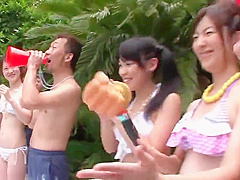 Crazy Japanese pool party with lots of naughty girls