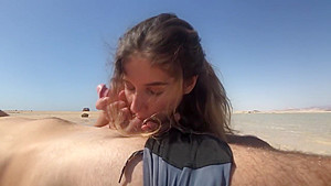 Cumshot in her mouth by the sea  Kaya Way