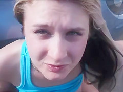 Damn hot Tracy rides dudes stiff cock at the cash side