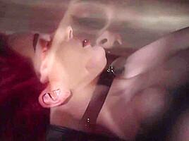 Deepthroating my sexy redhead slave while she gagging