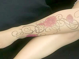 Dirty blond showing off her new stockings