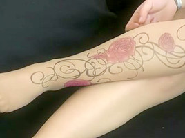 Dirty blond showing off her new stockings
