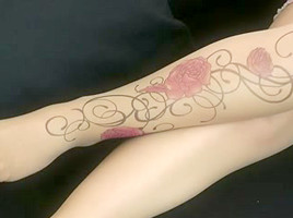 Dirty blond showing off her new stockings