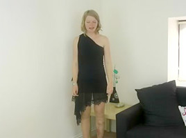 Dirty blond showing off her new stockings