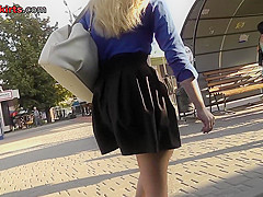 Dirty upskirt porn with a skinny blonde bombshell