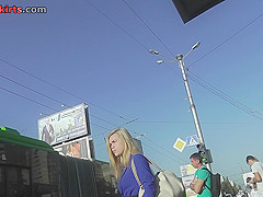 Dirty upskirt porn with a skinny blonde bombshell