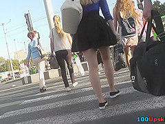 Dirty upskirt porn with a skinny blonde bombshell