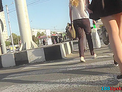 Dirty upskirt porn with a skinny blonde bombshell