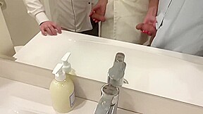 Double Suction  Depraved Bitch Sucks Two Big Cocks In The Toilet