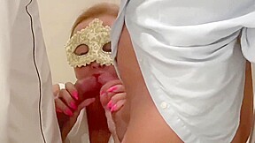 Double Suction  Depraved Bitch Sucks Two Big Cocks In The Toilet