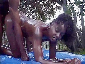 Ebony Babe And Black Stud Have Slippery Fuck Session