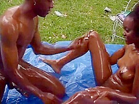 Ebony Babe And Black Stud Have Slippery Fuck Session