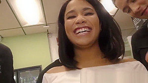 Ebony babe eats cum pitta