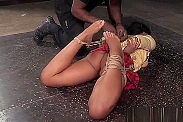 Ebony bdsm sub tiedup and fingered by maledom