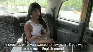 Ebony escort taxi passenger titfucking in cab
