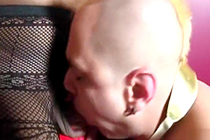 Ebony fucks blonde tainted hair slave guy