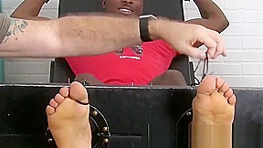 Ebony jock Phoenix bound and tickled in freaky threesome