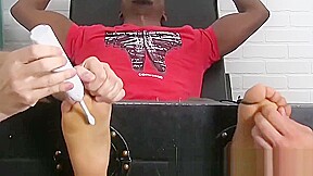 Ebony jock Phoenix bound and tickled in freaky threesome