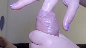 Edging his cock with sleeve