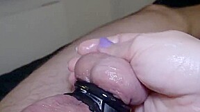 Edging his cock with sleeve