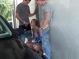 European blonde caught by her master and his friend and fucks her madly