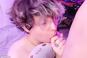 Femboy Slut Gives Sloppy Blowjob To Straight Friend