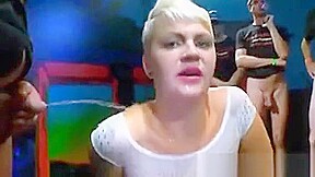 Funky Blonde Girl Hardcore Bukkake Drinks Cum And Piss