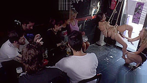 Gagged suspended slut vibed in public
