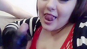 Gal in gloves milks a hard cock
