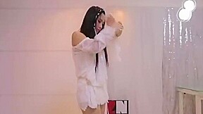 Girl in extremly short and transparent dress and high heels
